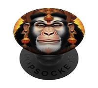 Portrait de divinité Hindou épique Hanuman - Peinture d'art numérique PopSockets PopGrip Adhésif