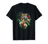 Portrait de félin botanique en Bambou avec léopard Nuageux T-Shirt