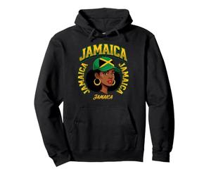 Portrait de Femme Afro Jamaïque avec Drapeau jamaïcain Sweat à Capuche