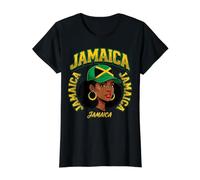 Portrait de Femme Afro Jamaïque avec Drapeau jamaïcain T-Shirt Graphique avec Valeur