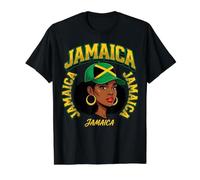 Portrait de Femme Afro Jamaïque avec Drapeau jamaïcain T-Shirt Graphique avec Valeur