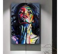 Portrait de femme coloré Figure abstraite Peinture sur toile Décor de café Affiches et impressions modernes Graffiti Street Art Décor de chambre de fille 75x50cm cadre intérieur