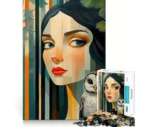 Portrait de Femme et de Hibou Puzzle de 1000 pièces pour Adolescents Jeu de mémoire Amusant Découpe Nette Composants Robustes Jeu Portable et idéal pour Les Voyages (38x52cm)