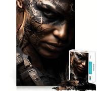 Portrait de Femme guerrière Puzzle de 1000 pièces pour Adolescents Jeu de Concentration mentale Découpe de précision Bords Lisses pour Les fêtes (38x26cm)