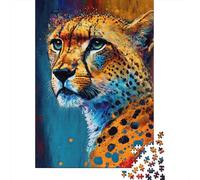 Portrait de gépard coloré 1000 Pièce S Carton Robuste Puzzle Classique pour Adultes Enfants Difficile Décompression Décoration Murale 70x50cm/1000pcs