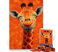 Portrait de Girafe Souriante sur Fond Orange, Puzzle de 1000 pièces pour Adultes, Jeu de réflexion, Divertissement partagé, découpe de précision, Objet d'art 38x52cm
