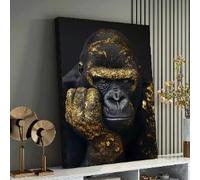 Portrait de gorille doré - Affiche sur toile représentant la faune sauvage, art mural moderne sur toile animalière, décoration intérieure luxueuse sur le thème de la jungle (70 x 100 cm/sans cadre)