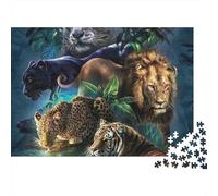 Portrait de Groupe Big Cats 1000 Pièces Groupe Animaux Sauvages Puzzle en Carton Recyclé Défi Éducatif pour Adultes Relaxation Mentale Loisirs Intérieurs Super Cadeau 38x26cm/1000pcs
