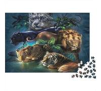 Portrait de Groupe Big Cats Carton Épais Puzzle Amants De Famille Puzzle D'entraînement du Cerveau Idée Cadeau pour Adolescents 12-18 Ans 38x26cm/1000pcs
