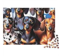 Portrait de Groupe de Teckels Puzzle Stimulant 1000 Pièces pour Adultes Groupe de Teckels Posant Ensemble Premium Robuste Haute Qualité Vibrant Anti-Stress 52x38cm/1000pcs