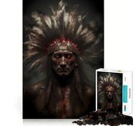Portrait de Guerrier amérindien Puzzle de 1000 pièces pour Adolescents Wise Think Toy Calm Fun Clear Cut Art Collectible (50x75cm)