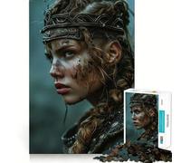 Portrait de guerrière Viking Puzzle de 1000 pièces pour Adultes Jeu de réflexion Découpe précise Alignement Parfait Activité Amusante en Famille Soirée Jeux Nocturne (50x75cm)