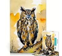 Portrait de Hibou à l'aquarelle,Puzzle de 1000 pièces pour Adultes,défi intellectuel,découpe Nette,alignement Parfait,activité Amusante en Famille Le Soir (38x26cm)