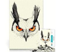 Portrait de Hibou au Regard Intense Puzzle de 1000 pièces pour Adultes Développe la mémoire Loisirs Doux Découpe Ferme pour Les fêtes (38x52cm)
