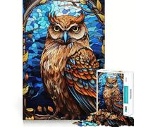 Portrait de Hibou en vitrail, Puzzle de 1000 pièces pour Adolescents, Jeu de réflexion et de Loisirs, Design Amusant, Assemblage, Cadeau élégant 38x52cm