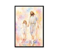 Portrait de Jésus à l'aquarelle - Dieu chrétien - Impression sur toile pour salon - Décoration d'intérieur (20 x 30 cm), cadre en métal noir)