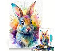 Portrait de Lapin à l'aquarelle Puzzle de 1000 pièces pour Adolescents Jeu Stimulant Le Cerveau Emboîtement précis sans espaces Activité relaxante en Groupe à l'intérieur (38x52cm)