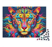 Portrait de léopard coloré 1000 Pièces Grand Chat Arc-en-Ciel Puzzle Adulte Impression HD Anti-Stress pour S'amuser pour Débutants pour Collectionner Édition Limitée 38x26cm/1000pcs