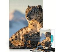 Portrait de léopard des neiges dans Un Paysage de Montagne Puzzle de 1000 pièces pour Adultes Stimule la mémoire Divertissement Occasionnel Bords Nets Cadeau Classique (38x26cm)