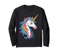 Portrait de licorne - Style dessin animé aux couleurs vives 1 - Amusant pour les fans Manche Longue
