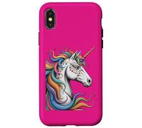 Portrait de licorne - Style dessin animé aux couleurs vives 4 - Fan Fun Coque pour iPhone X/XS