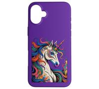 Portrait de licorne - Style dessin animé aux couleurs vives 5 - Amusant pour les fans Coque pour iPhone 16 Plus