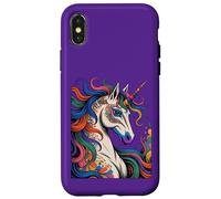 Portrait de licorne - Style dessin animé aux couleurs vives 5 - Amusant pour les fans Coque pour iPhone X/XS