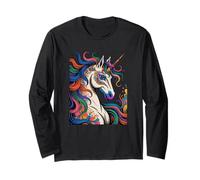 Portrait de licorne - Style dessin animé aux couleurs vives 5 - Amusant pour les fans Manche Longue