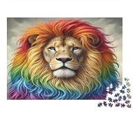 Portrait de Lion Arc-en-Ciel Puzzle 1000 Pièces Adulte Famille Jeu De Société Activity À La Maison Idée Cadeau Unique Développement Cognitif Carton Résistant 52x38cm/1000pcs