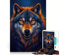 Portrait de Loup au Regard Fixe, Fourrure Bleue et Orange Puzzle Difficile de 1000 pièces pour Adultes Jeu Intelligent et Amusant Découpe précise Cadeau Artistique 50x75cm