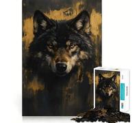 Portrait de Loup aux Accents dorés Puzzle de 1000 pièces Jeu de réflexion Amusant Pièces précises et sans Couture Passe-Temps Fascinant pour Les Moments de détente (50x75cm)