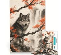 Portrait de Loup avec Cascade et Feuillage Puzzle de 1000 pièces pour Adolescents Jeu de Stimulation Cognitive Ajustement Parfait et Compact Idéal pour des Moments de Jeu en Famille (38x26cm)