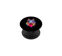 Portrait de Loup géométrique coloré PopSockets PopGrip Adhésif