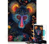 Portrait de Mandrill néon avec Accents Floraux Puzzle de 1000 pièces pour Adultes Casse-tête apaisant Idée Cadeau pour Noël (50x75cm)