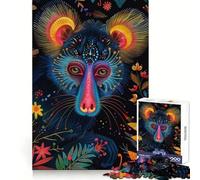 Portrait de Mandrill néon avec Accents Floraux Puzzle pour Adolescents de 1000 pièces Jouet Intelligent pour Jouer à l'intérieur Bords Lisses Collection d'art (38x26cm)