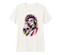 Portrait de Mode Musicale rétro de la DJ Girl Bright des années 80 T-Shirt Haut de Gamme