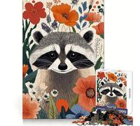 Portrait de Raton Laveur au Milieu d'une Floraison Florale Puzzle de 1000 pièces pour Adultes Jeu de logique mentale Moment de sérénité Découpe Ferme Cadeau de Noël (38x52cm)