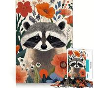 Portrait de Raton Laveur au Milieu d'une Floraison Florale Puzzle de 1000 pièces pour Adultes Jeu de logique mentale Moment de sérénité Découpe Ferme Cadeau de Noël (38x52cm)