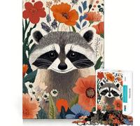 Portrait de Raton Laveur au Milieu d'une Floraison Florale Puzzle de 1000 pièces pour Adultes Stimule la mémoire Divertissement Occasionnel Bords Nets Cadeau Classique (38x26cm)