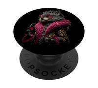 Portrait de Raton Laveur élégant - Graphique de vin Rose PopSockets PopGrip Adhésif