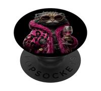 Portrait de Raton Laveur élégant - Graphique de vin Rose PopSockets PopGrip Adhésif