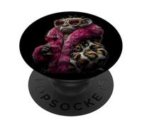 Portrait de Raton Laveur élégant - Motif Animal - Rose PopSockets PopGrip Adhésif