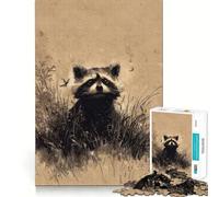 Portrait de Raton Laveur en Tons sépia Puzzle de 1000 pièces pour Adultes Jeu de réflexion Passe-Temps la Maison Bords Nets Joli Cadeau (38x26cm)