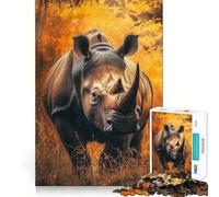 Portrait de rhinocéros Blanc Puzzle de 1000 pièces pour Adultes Jeu de réflexion Découpe précise Alignement Parfait Activité Amusante en Famille Soirée Jeux Nocturne (38x52cm)