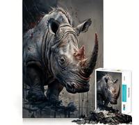 Portrait de rhinocéros sur Fond Abstrait Puzzle de 1000 pièces pour Adolescents Jeu de logique et de Train Silencieux et Amusant Découpe Lisse Joli Cadeau (50x75cm)