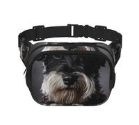 Portrait de Schnauzer Gris foncé,Sac Banane carré Double Couche, Sac de Poitrine