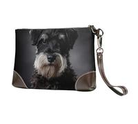 Portrait de Schnauzer Gris foncé,Sacs à Main en Cuir PU pour Femmes, Pochette à Fermeture éclair, Portefeuille, Sac à Main avec dragonne