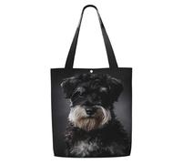 Portrait de Schnauzer gris foncé，Sacs d'épicerie réutilisables, sacs fourre-tout de grande capacité, sac à bandoulière en toile