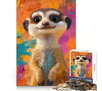Portrait de Suricate Souriant sur Fond coloré Puzzle de 1000 pièces pour Adultes Jeu de logique Fin Loisirs Doux Finitions soignées Joli Cadeau 50x75cm