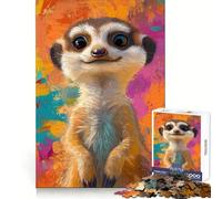 Portrait de Suricate Souriant sur Fond coloré Puzzle de 1000 pièces pour Adultes Jeu de logique mentale Soulagement des tensions Découpe Ferme 38x52cm